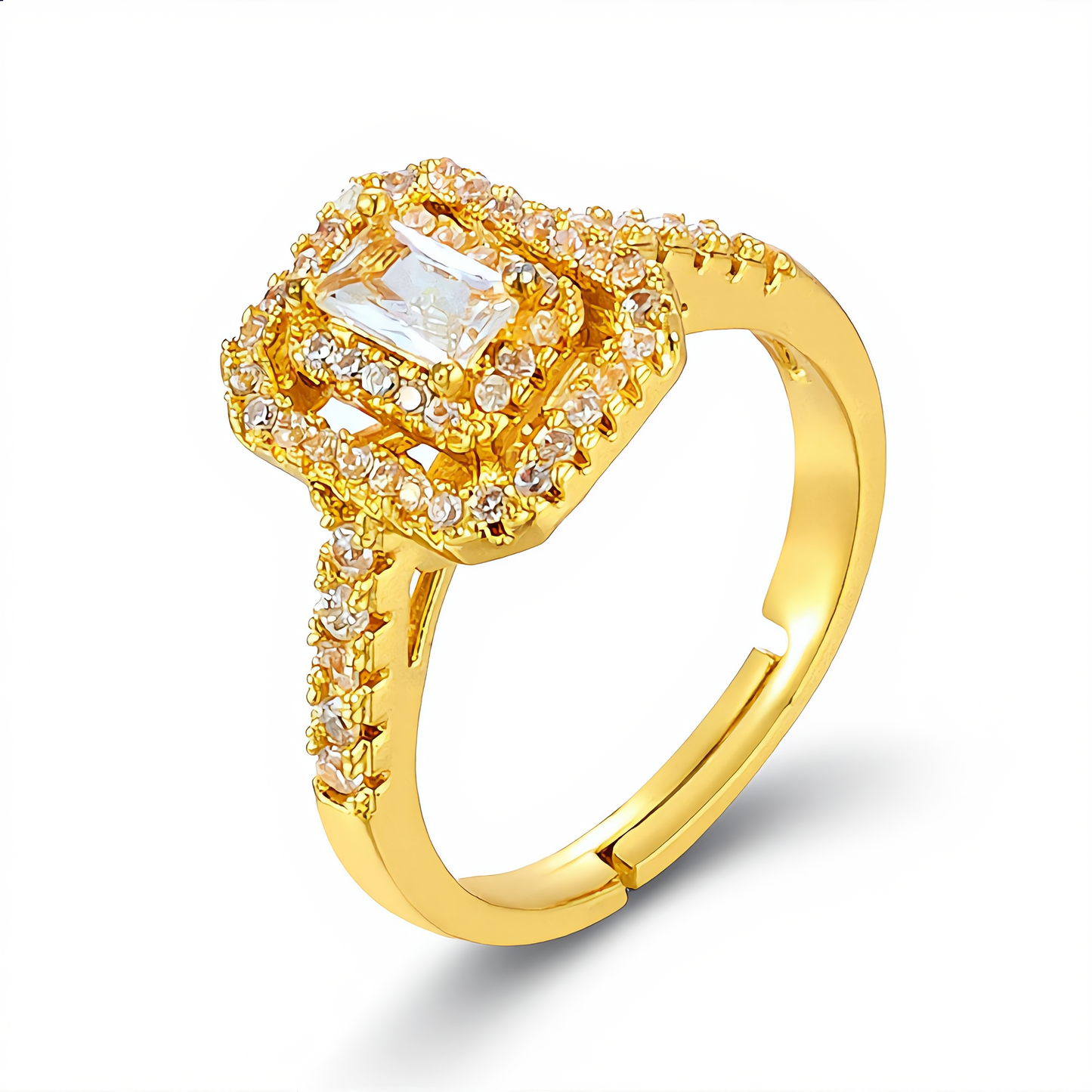Luxury Rectangular Halo Stone Ring | Gold