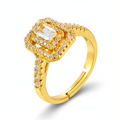 Luxury Rectangular Halo Stone Ring | Gold