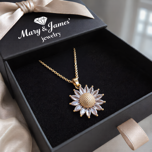 Elegant Sunflower Pendant Necklace | Gold
