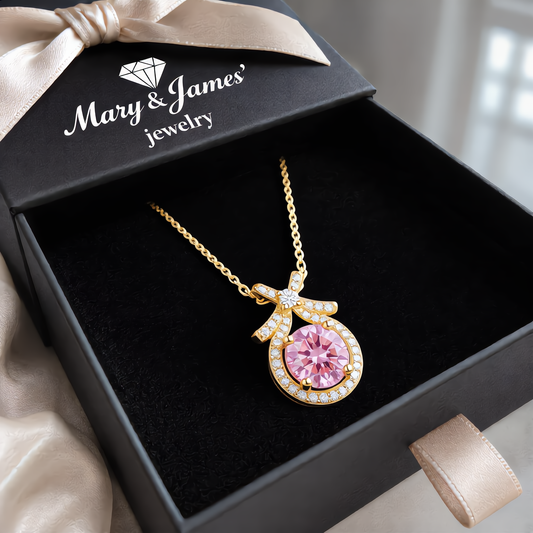 Luxury Oval Pink Stone Necklace | Gold