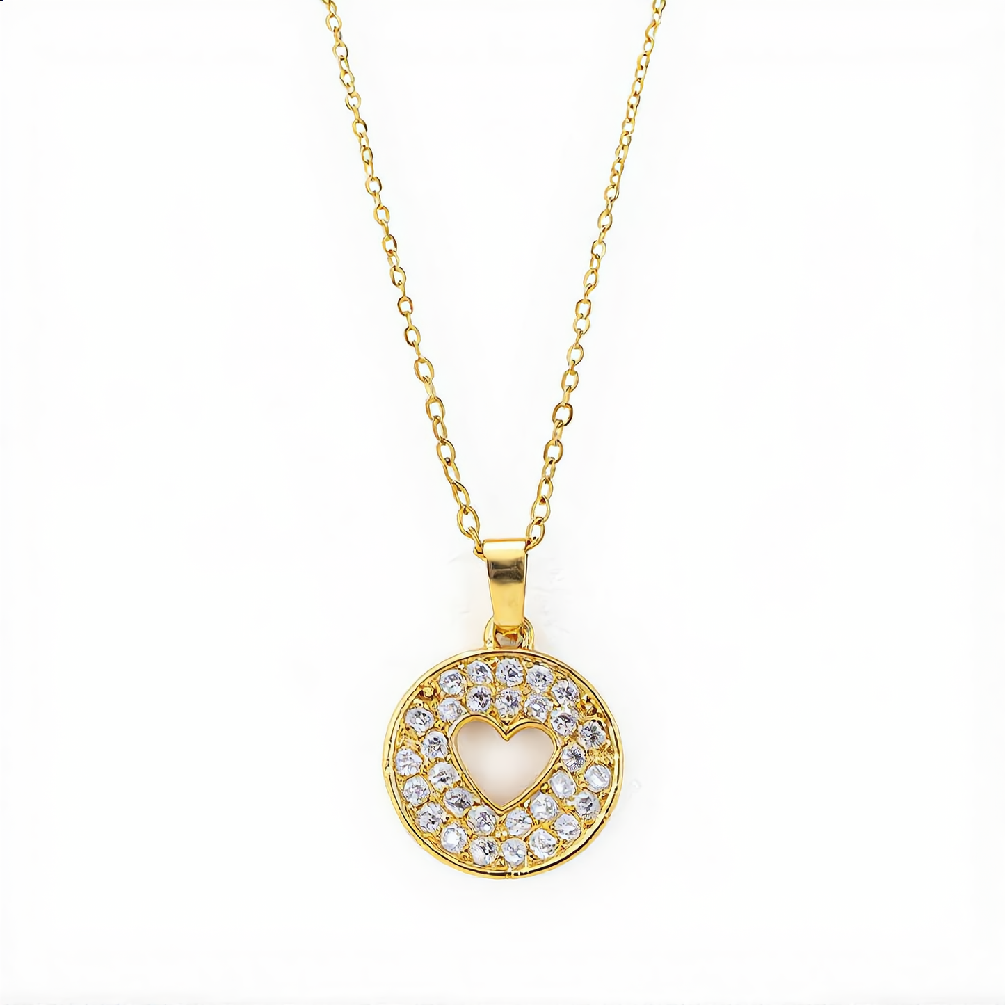 Heart Circle Pendant Necklace | Gold