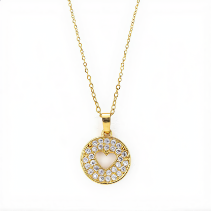 Heart Circle Pendant Necklace | Gold