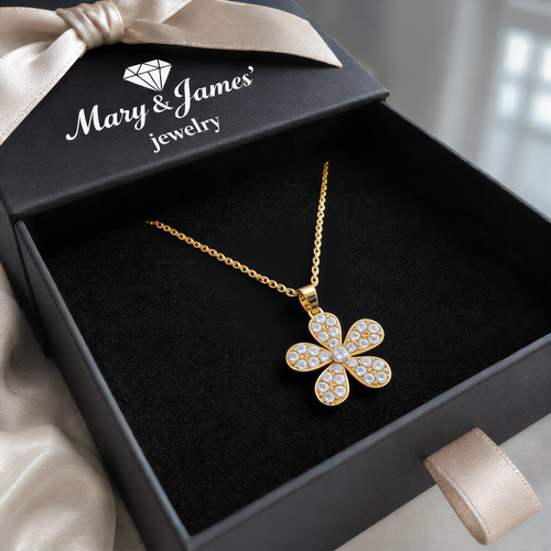 Luxury Crystal Flower Necklace | Gold