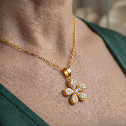 Luxury Crystal Flower Necklace | Gold