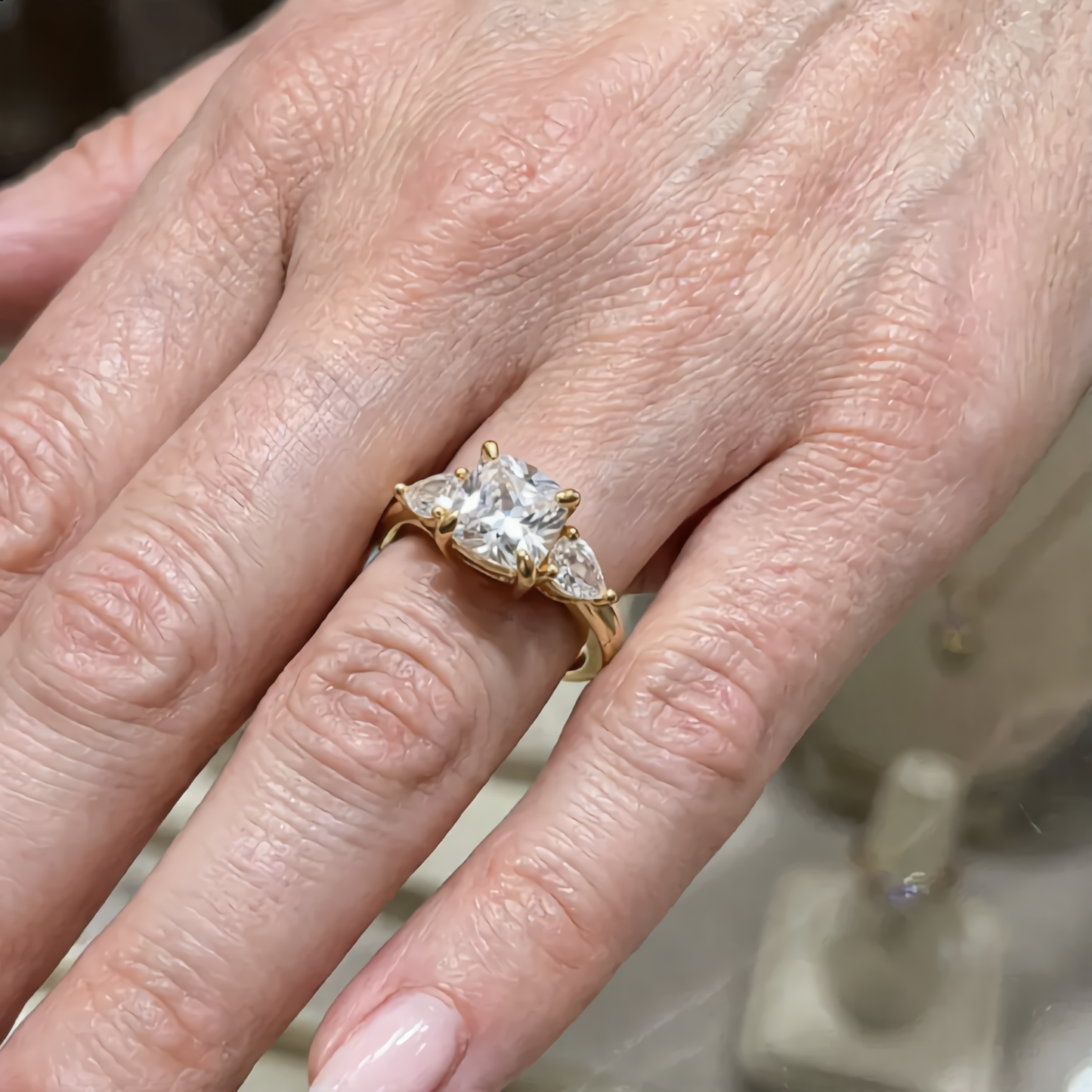 Elegant Three Faceted Stone Ring | Gold