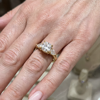 Elegant Three Faceted Stone Ring | Gold
