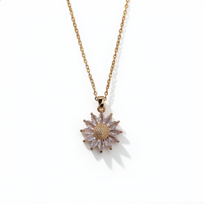 Elegant Sunflower Pendant Necklace | Gold