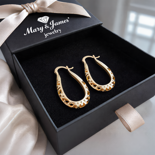 Elegant Openwork Ornamental Hoop Earrings  | Gold