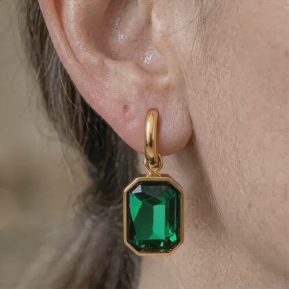 Elegant Rectangular Faceted Earrings | Gold