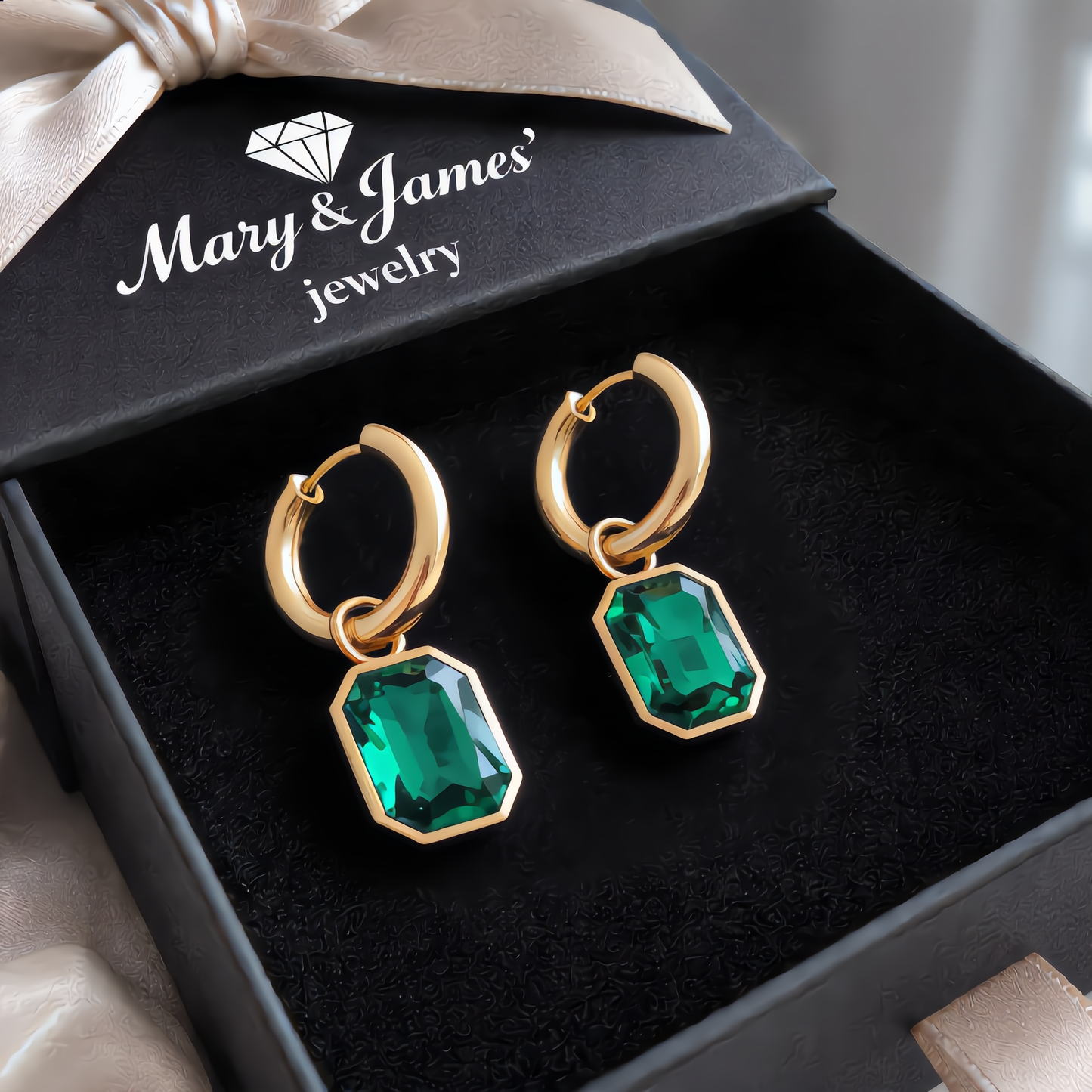 Elegant Rectangular Faceted Earrings | Gold