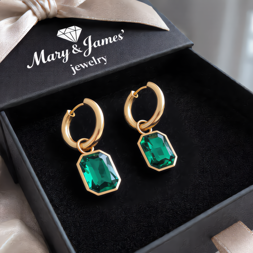Elegant Rectangular Faceted Earrings | Gold