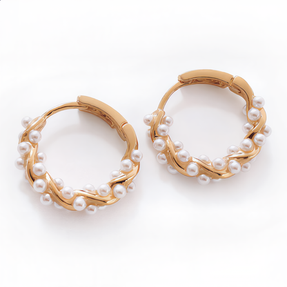 Elegant Pearl Hoop Earrings | Gold