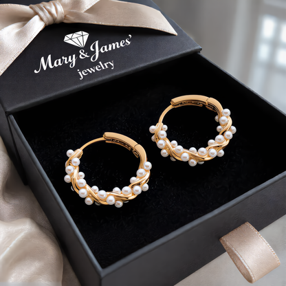 Elegant Pearl Hoop Earrings | Gold