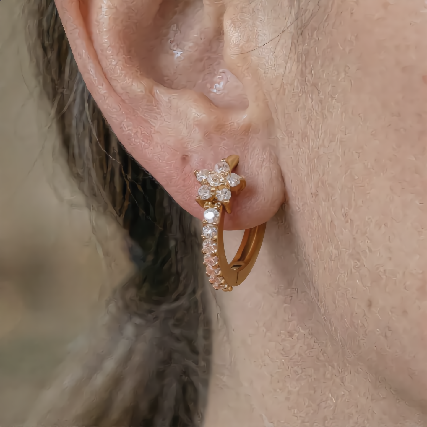 Floral Crystal Accent Hoop Earrings | Gold