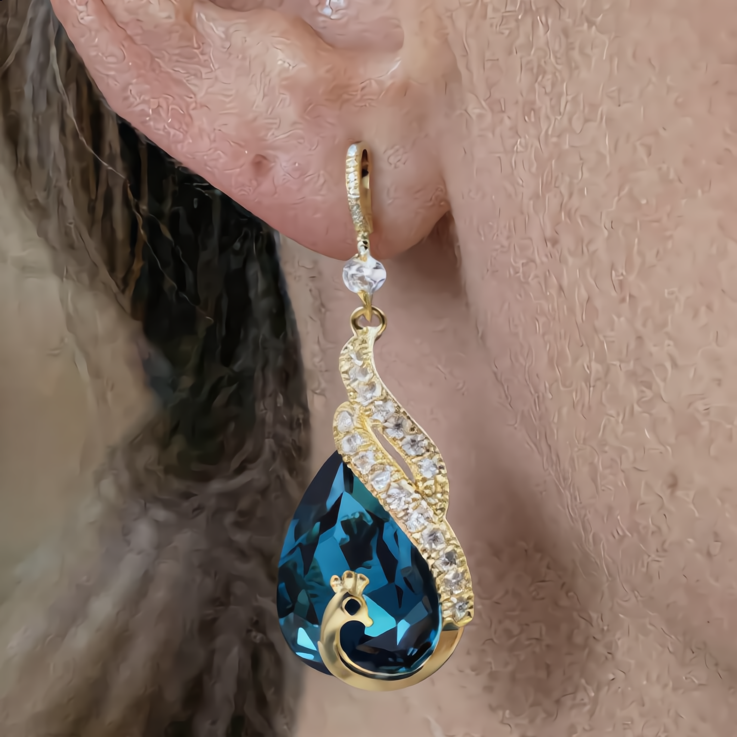 Luxury Peacock Drop Earrings | Gold