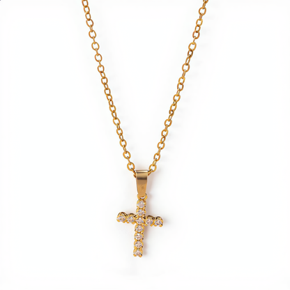 Luxury Crystal Cross Necklace | Gold