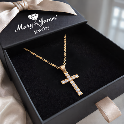 Luxury Crystal Cross Necklace | Gold