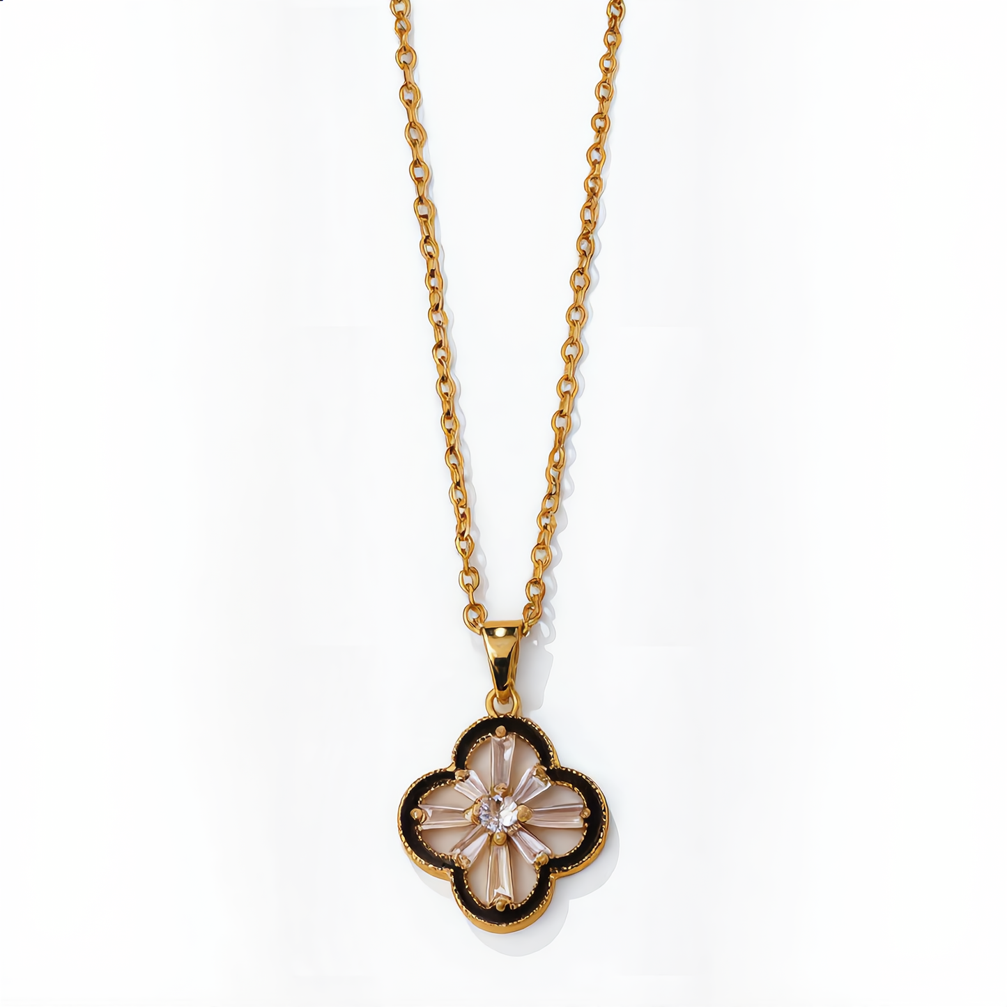 Luxury Mother of Pearl Flower Necklace | Gold