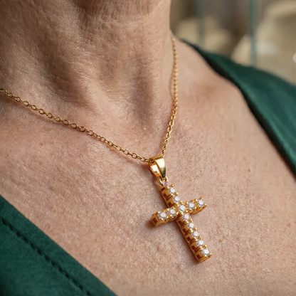 Luxury Crystal Cross Necklace | Gold