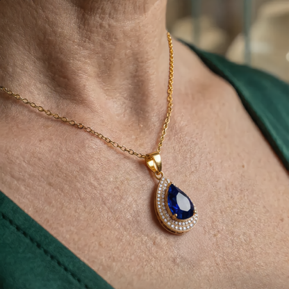 Luxury Sapphire Teardrop Necklace | Gold