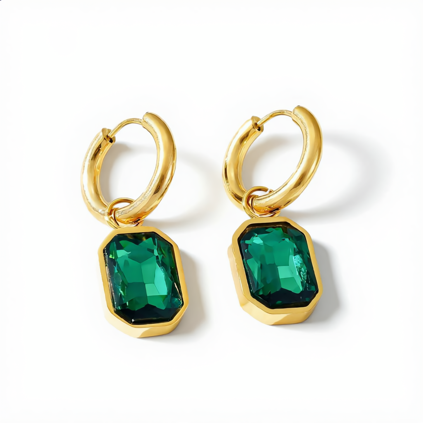 Elegant Rectangular Faceted Earrings | Gold