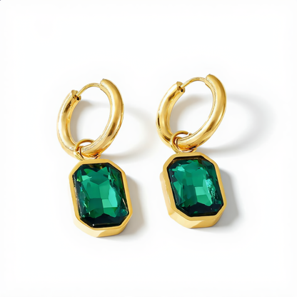 Elegant Rectangular Faceted Earrings | Gold