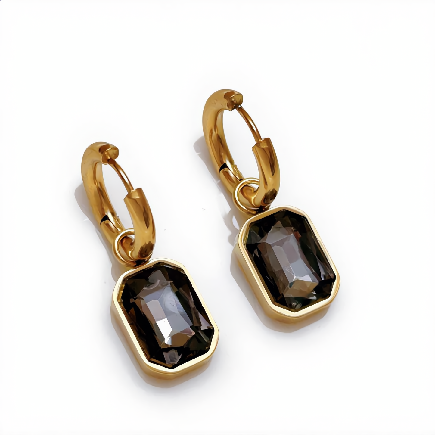 Elegant Rectangular Faceted Earrings | Gold