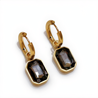Elegant Rectangular Faceted Earrings | Gold