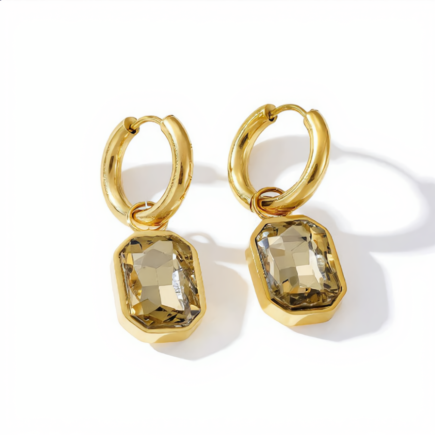 Elegant Rectangular Faceted Earrings | Gold