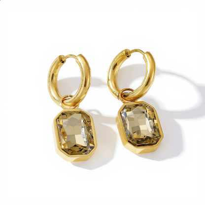Elegant Rectangular Faceted Earrings | Gold