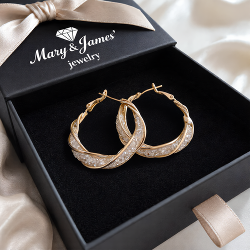 Interwoven Sparkling Hoop Earrings | Gold
