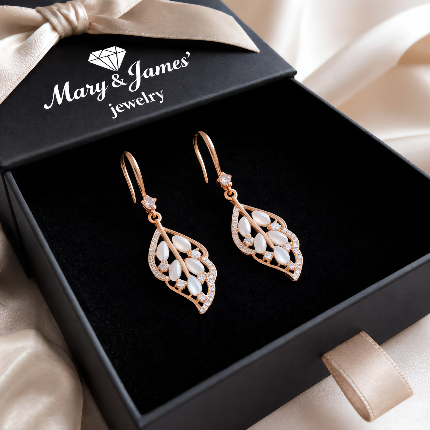 Luxury Leaf Drop Earrings | Gold