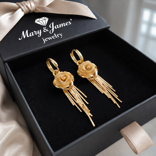 Luxury Rose Tassel Drop Earrings | Gold