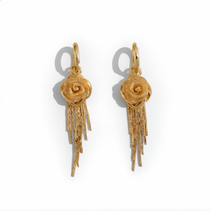 Luxury Rose Tassel Drop Earrings | Gold
