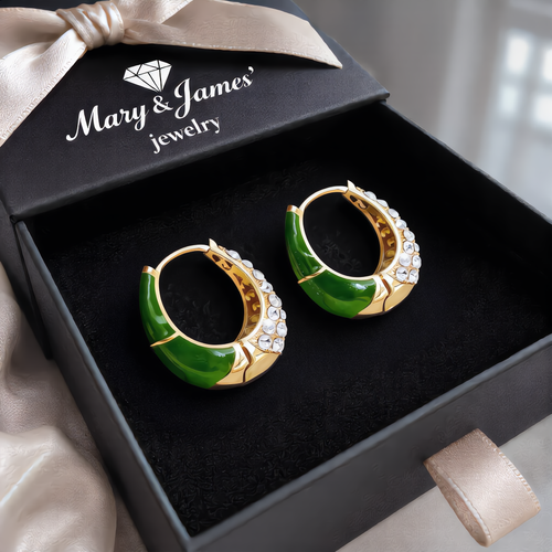 Jade Crystal Hoop Earrings | Gold