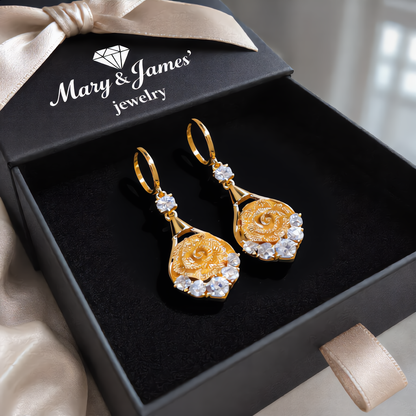 Elegant Crystal Rose Drop Earrings | Gold