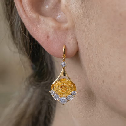 Elegant Crystal Rose Drop Earrings | Gold
