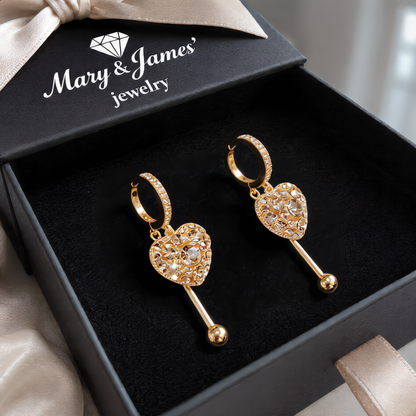 Elegant Lace Heart Drop Earrings | Gold