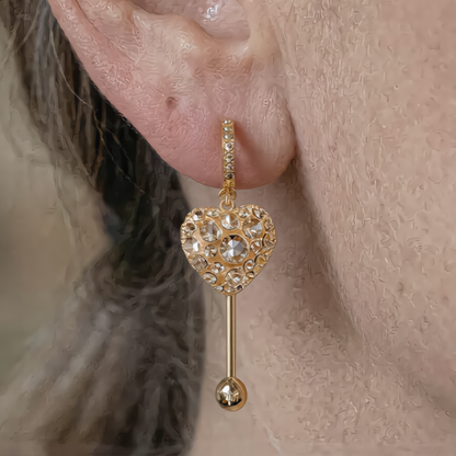 Elegant Lace Heart Drop Earrings | Gold