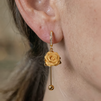 Rose Drop Earrings | Gold