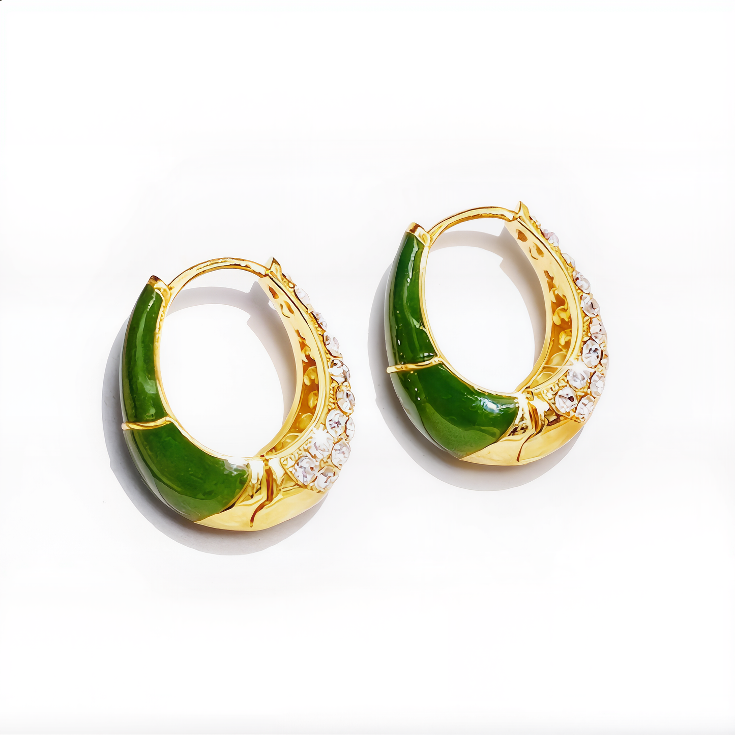 Jade Crystal Hoop Earrings | Gold