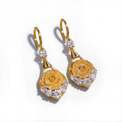 Elegant Crystal Rose Drop Earrings | Gold