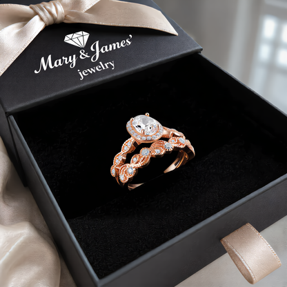 Luxury Oval Halo Stone Ring Set | Rose Gold