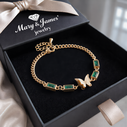 Emerald  Butterfly Bracelet | Gold