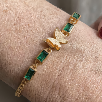 Emerald  Butterfly Bracelet | Gold