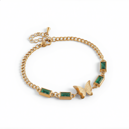 Emerald  Butterfly Bracelet | Gold