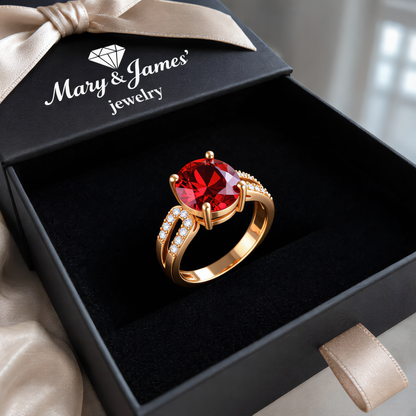 Crimson Elegance Crystal Ring | Rose Gold