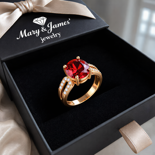 Crimson Elegance Crystal Ring | Rose Gold