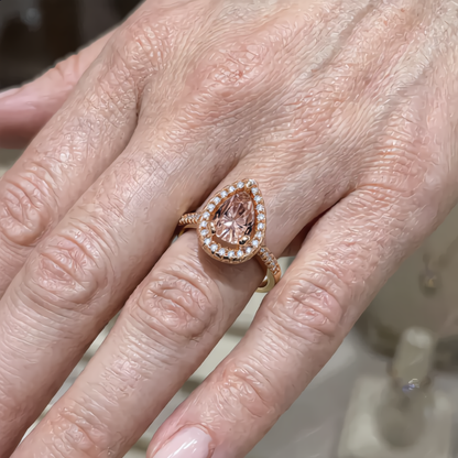 Morganite Crystal Teardrop Ring | Rose Gold