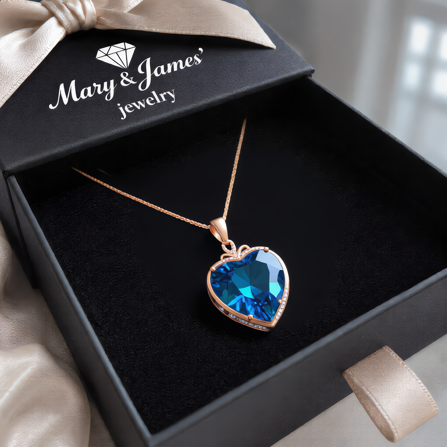 Sapphire Heart Crystal Necklace | Rose Gold